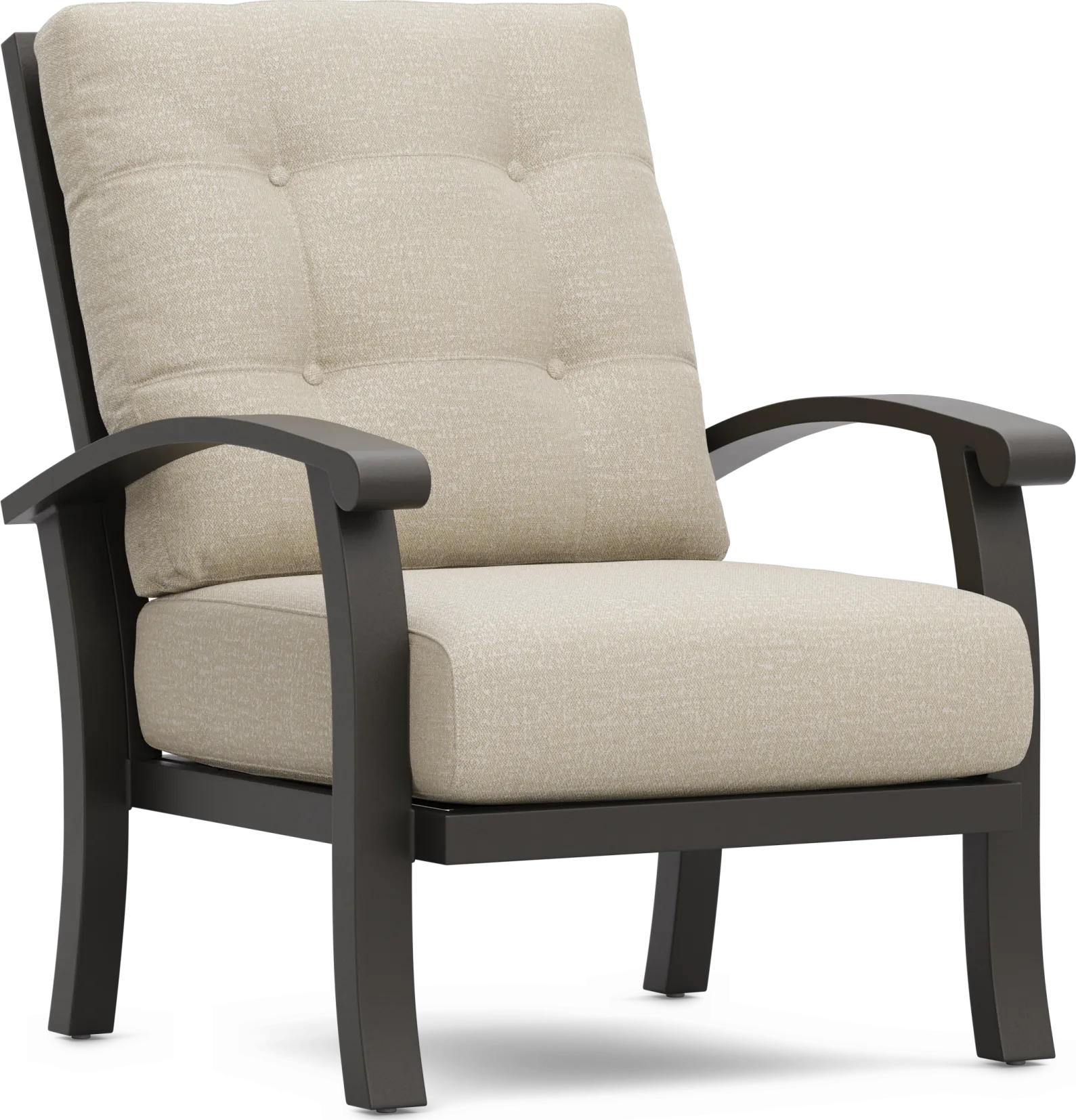 Lake Breeze Aged Bronze Outdoor Club Chair with Hemp-Colored Cushions - Image 1