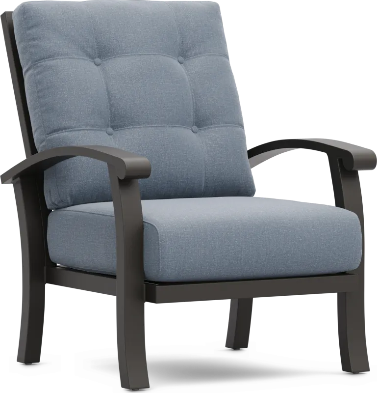 Lake Breeze Aged Bronze Outdoor Club Chair with Blueberry Cushions