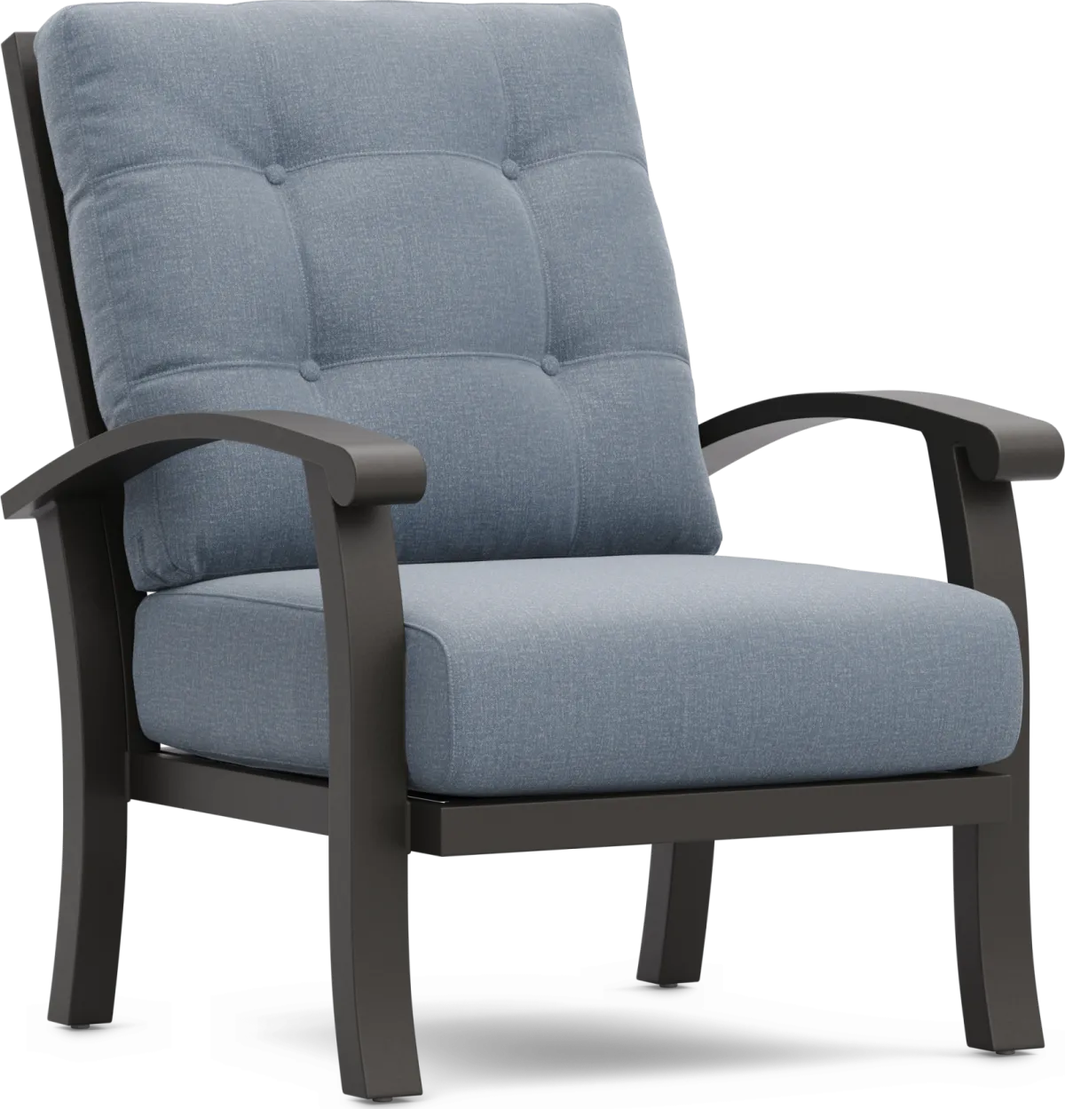 Rooms To Go Lake Breeze aged bronze chair with blueberry cushions