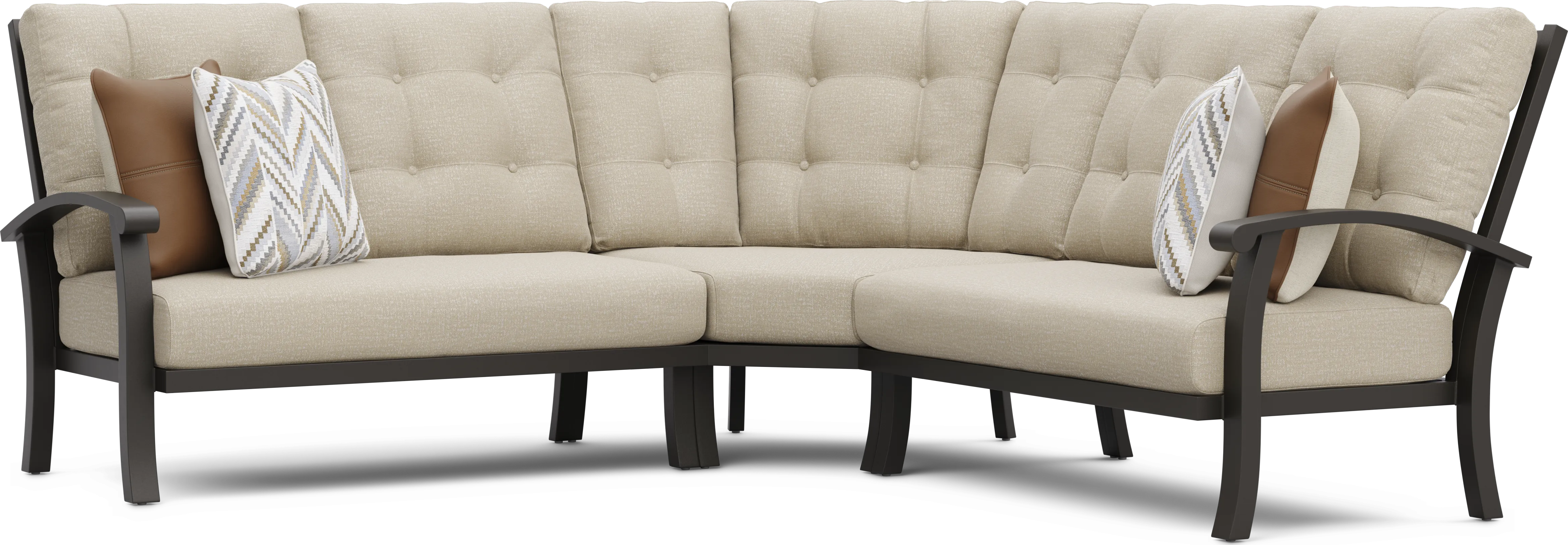 Lake Breeze Aged Bronze 3 Pc Outdoor Sectional with Hemp-Colored Cushions - Thumbnail - Image 1