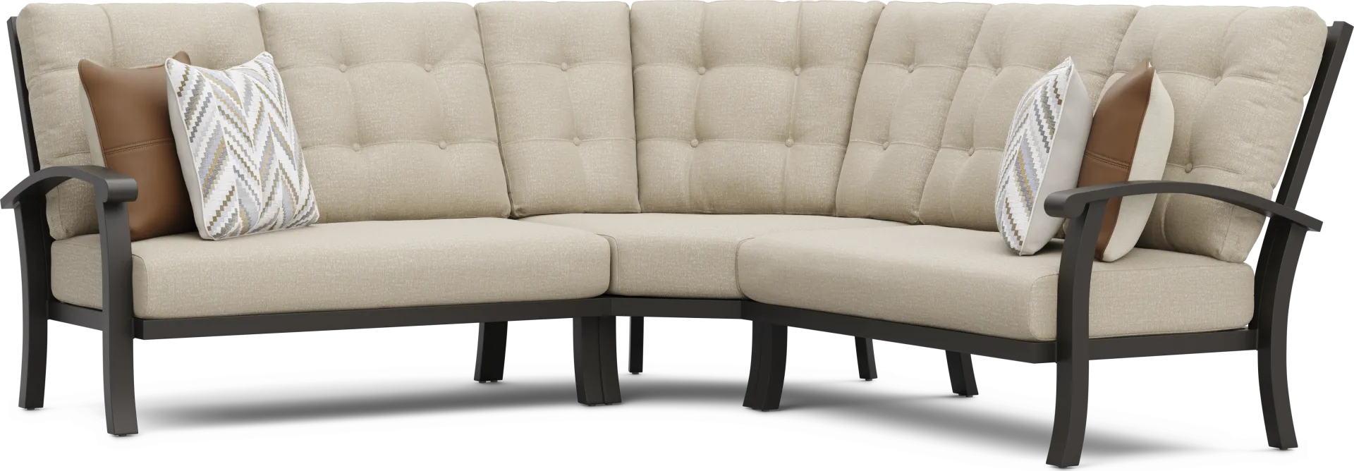 Lake Breeze Aged Bronze 3 Pc Outdoor Sectional with Hemp-Colored Cushions - Image 2