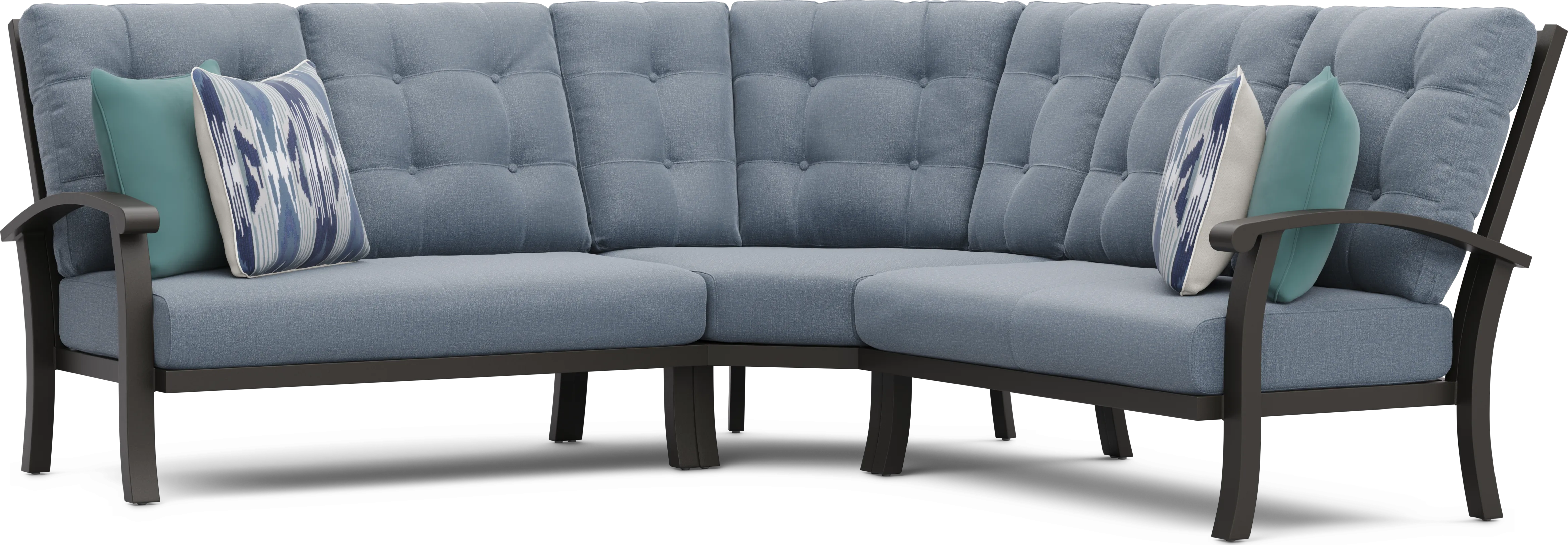 Lake Breeze Aged Bronze 3 Pc Outdoor Sectional with Blueberry Cushions - Thumbnail - Image 1