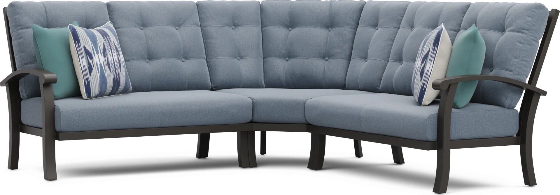 Lake Breeze Aged Bronze 3 Pc Outdoor Sectional with Blueberry Cushions - Image 2