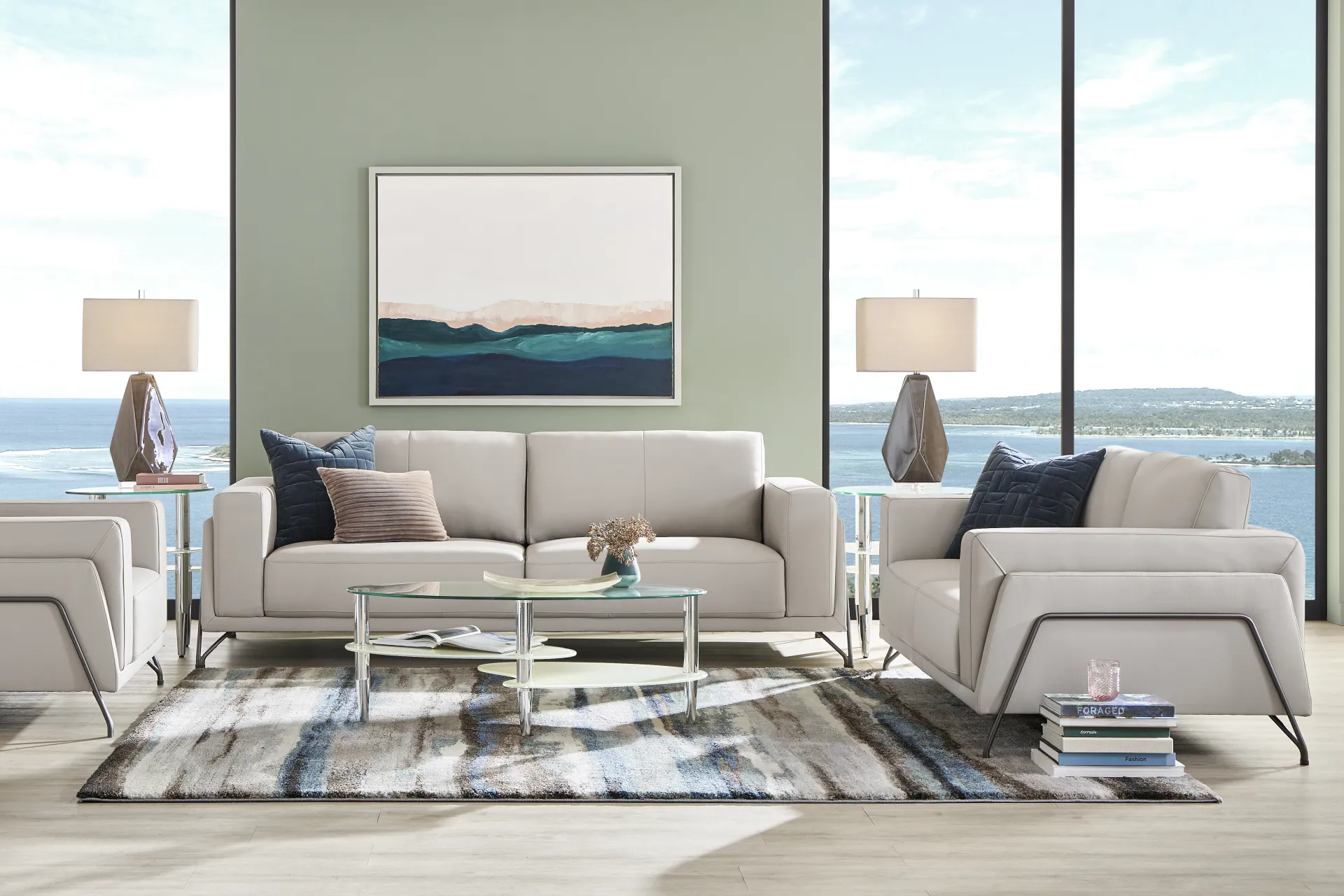 Camelot Dove Gray Leather 6 Pc Living Room - Image 1