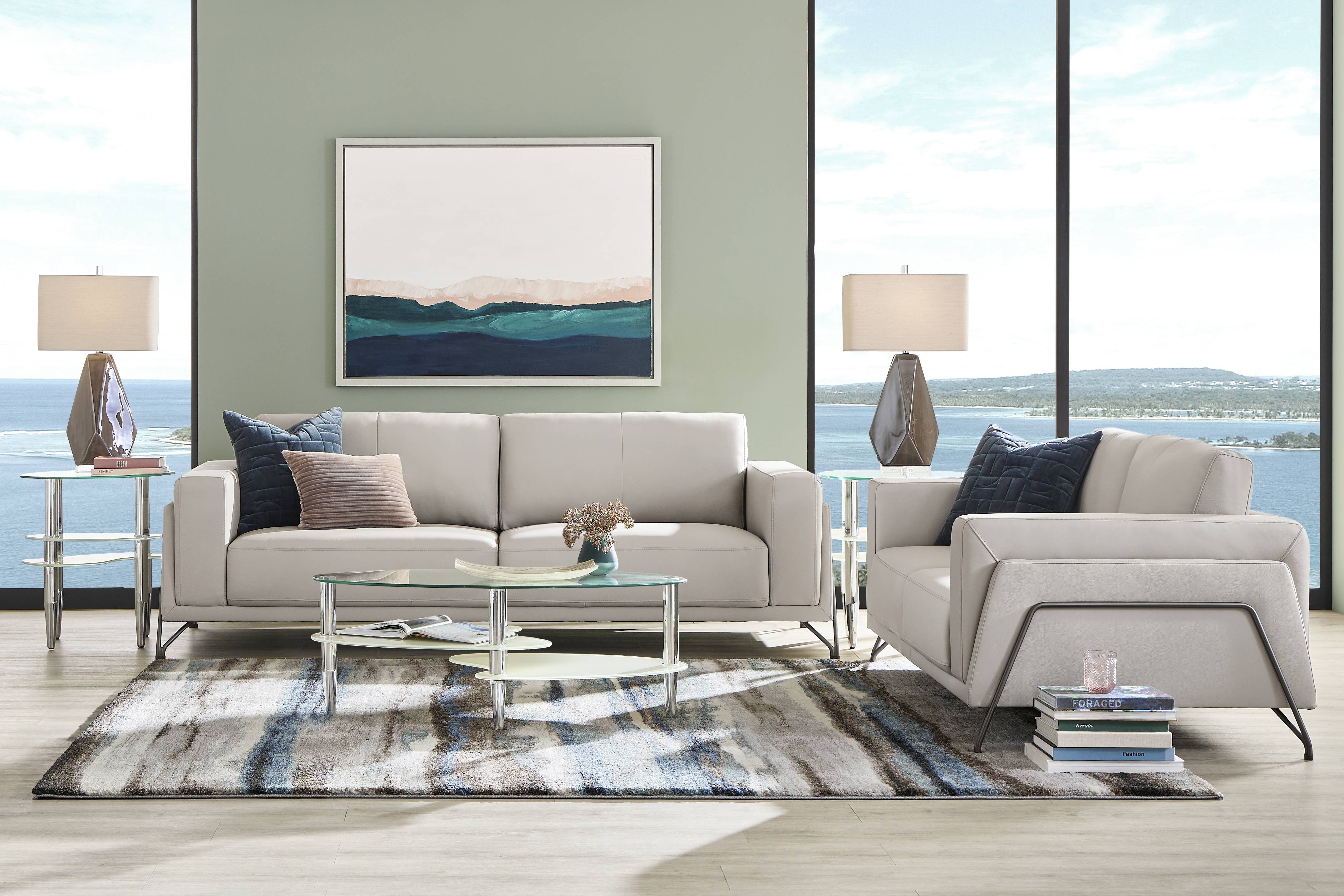 Camelot Dove Gray Leather Sofa - Thumbnail - Image 2