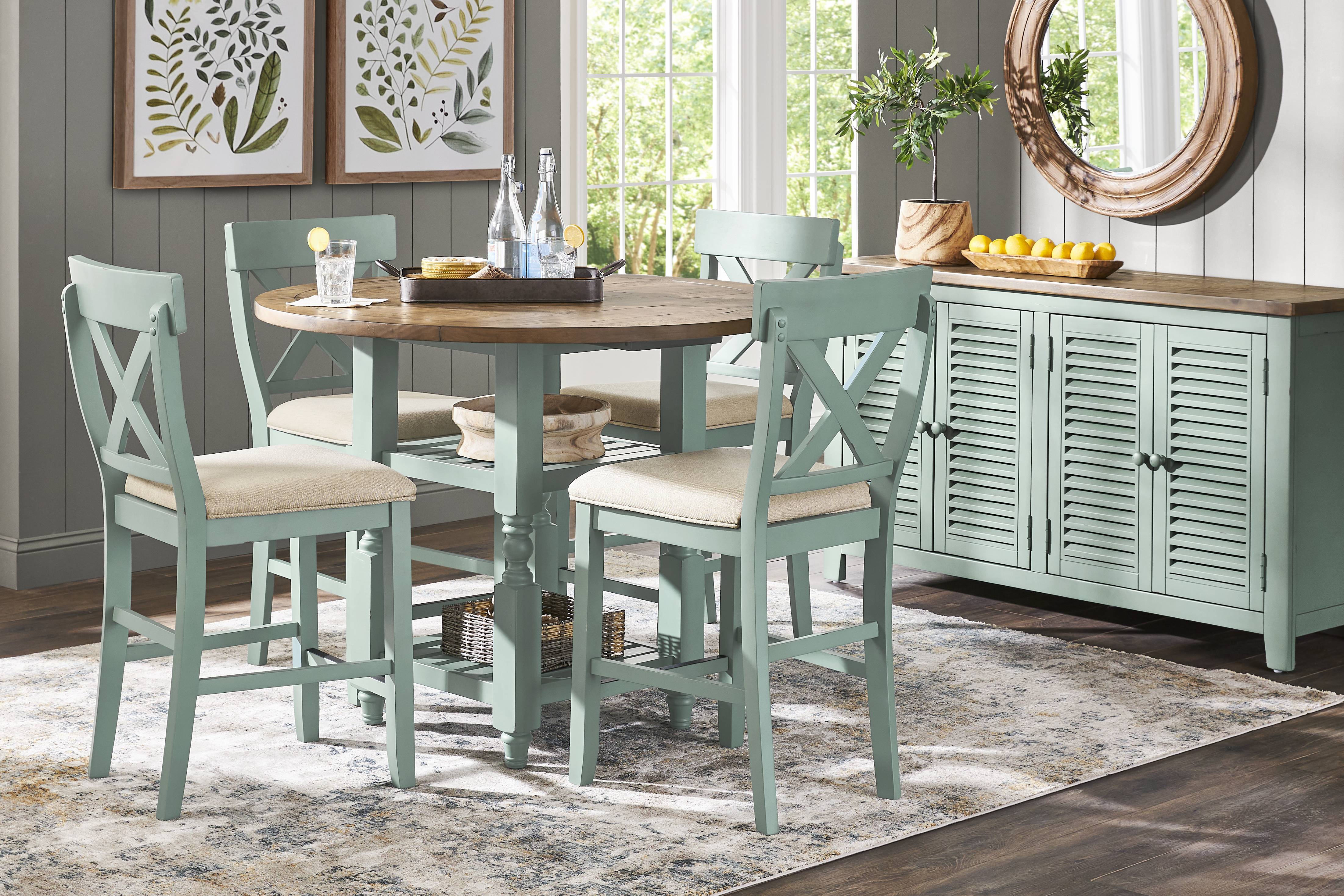 Spring Cottage Blue Round Counter Height Drop Leaf Dining Table