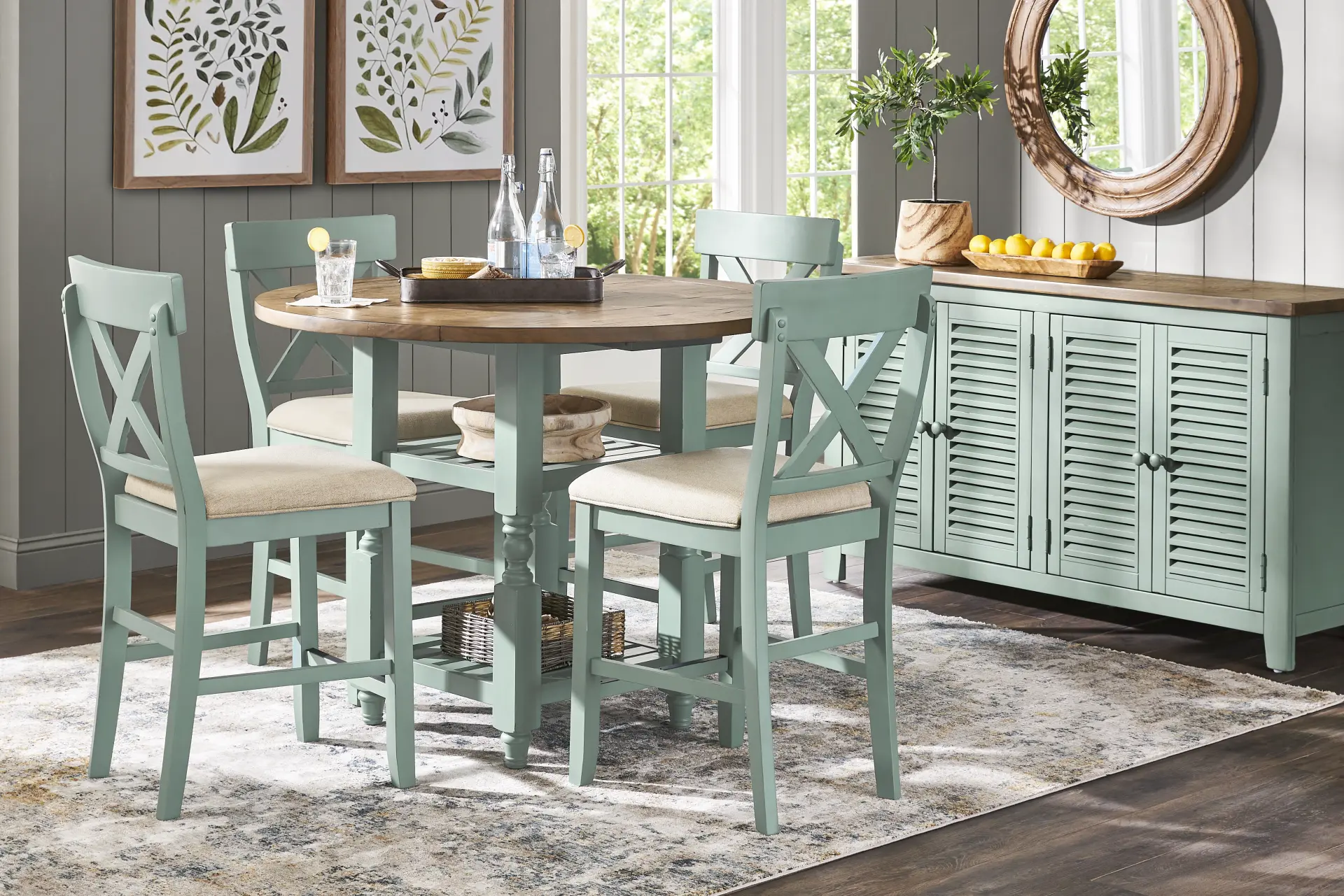 Spring Cottage Blue 5 Pc Round Counter Height Drop Leaf Dining Room