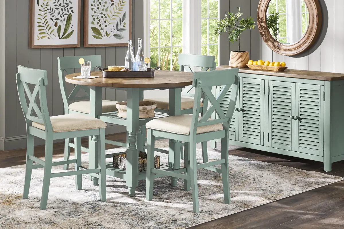 Spring Cottage 5 Pc Blue Colors Dining Room Set With Counter Height ...