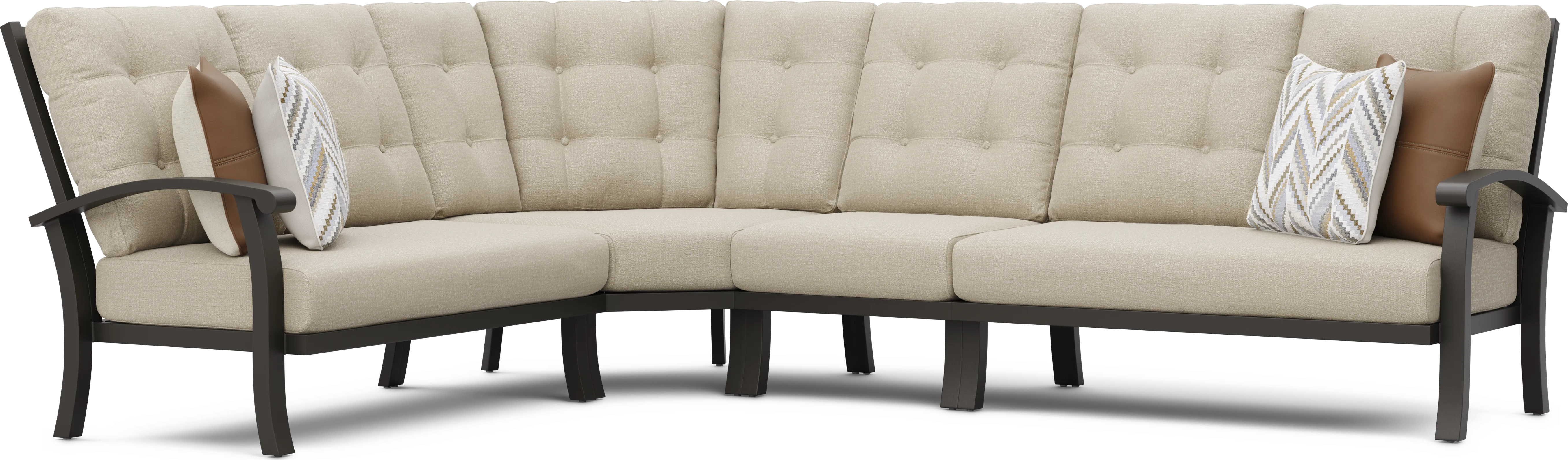 Lake Breeze Aged Bronze 4 Pc Outdoor Sectional with Hemp-Colored Cushions - Thumbnail - Image 1