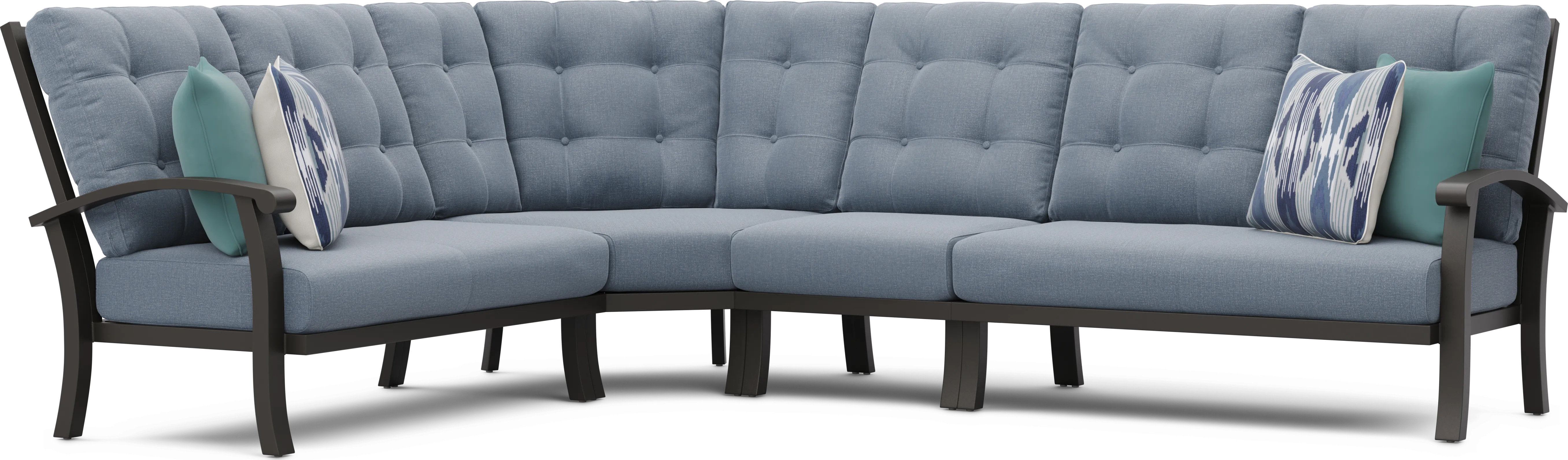 Lake Breeze Aged Bronze 4 Pc Outdoor Sectional with Blueberry Cushions - Thumbnail - Image 1