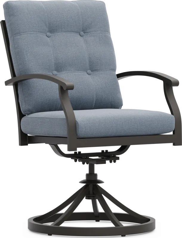 Lake Breeze Aged Bronze Outdoor Swivel Dining Chair with Blueberry Cushions