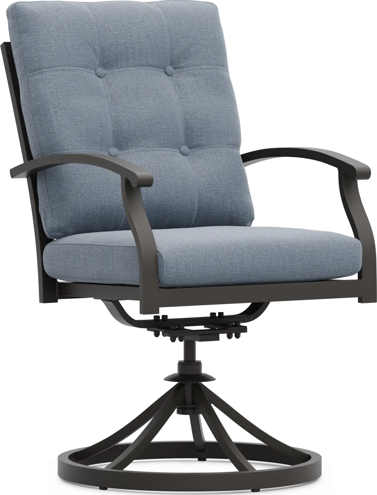 Lake Breeze Aged Bronze Outdoor Swivel Dining Chair with Blueberry Cushions