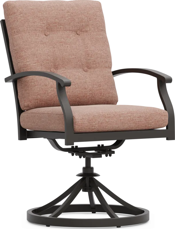 Lake Breeze Aged Bronze Outdoor Swivel Dining Chair with Terracotta Cushions