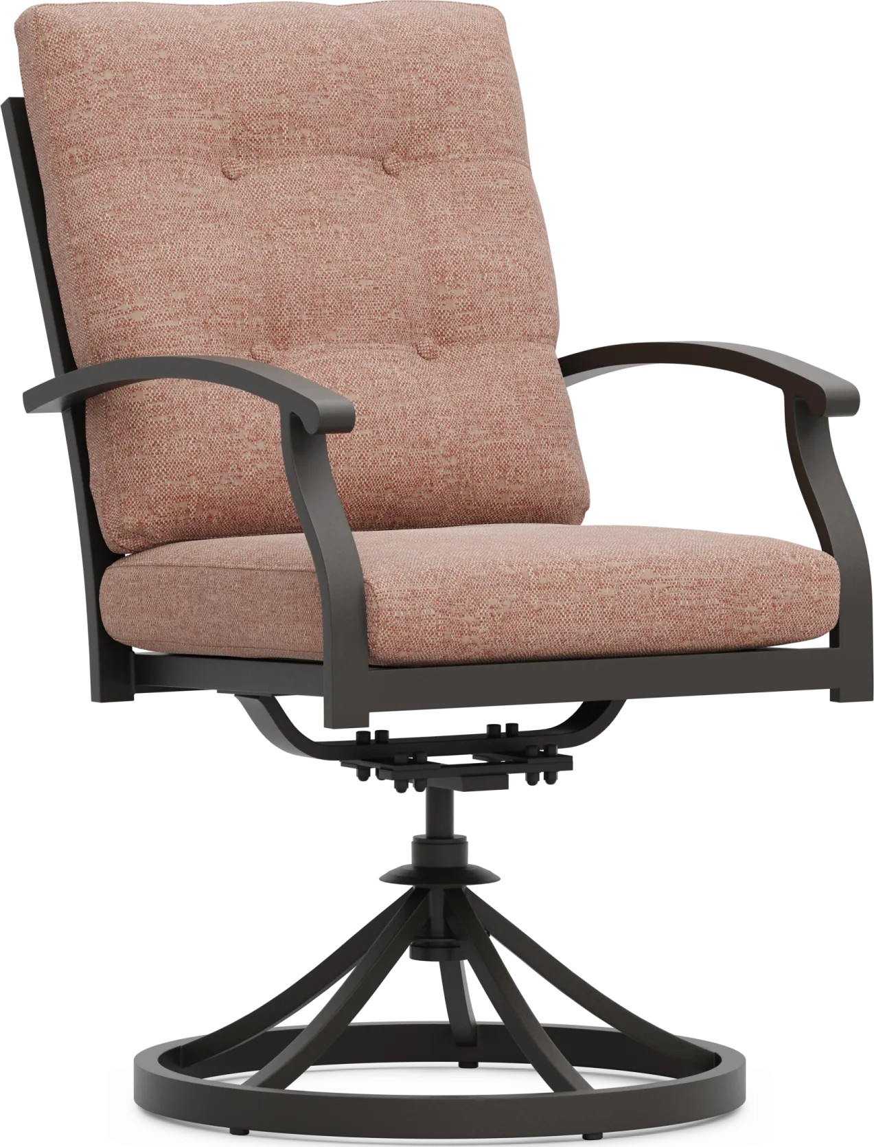 Lake Breeze Aged Bronze Outdoor Swivel Dining Chair with Terracotta Cushions - Image 1