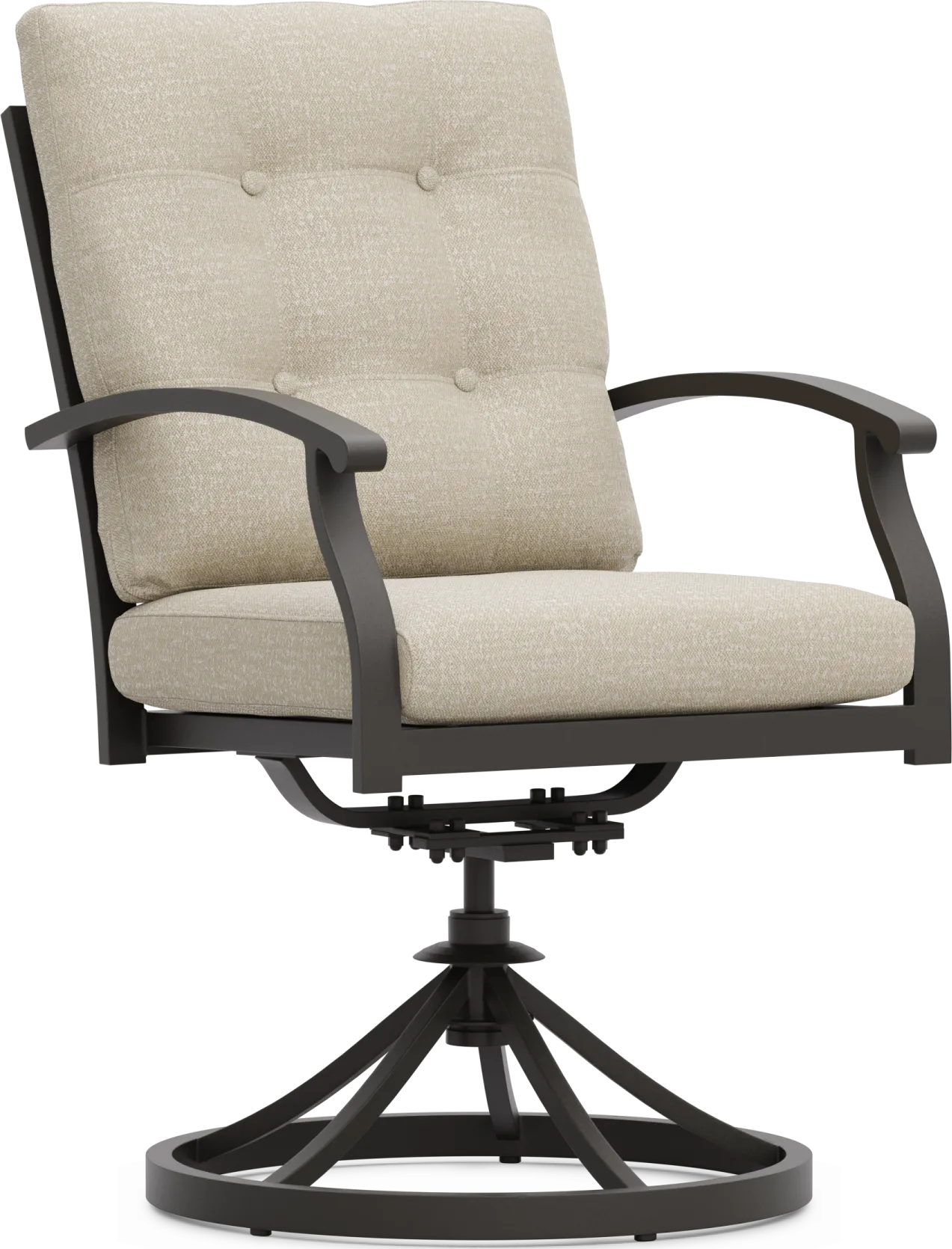 Lake Breeze Aged Bronze Outdoor Swivel Dining Chair with Hemp-Colored Cushions - Thumbnail - Image 1