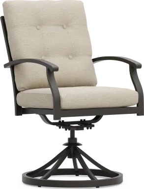 Lake Breeze Aged Bronze Outdoor Swivel Dining Chair with Hemp-Colored Cushions