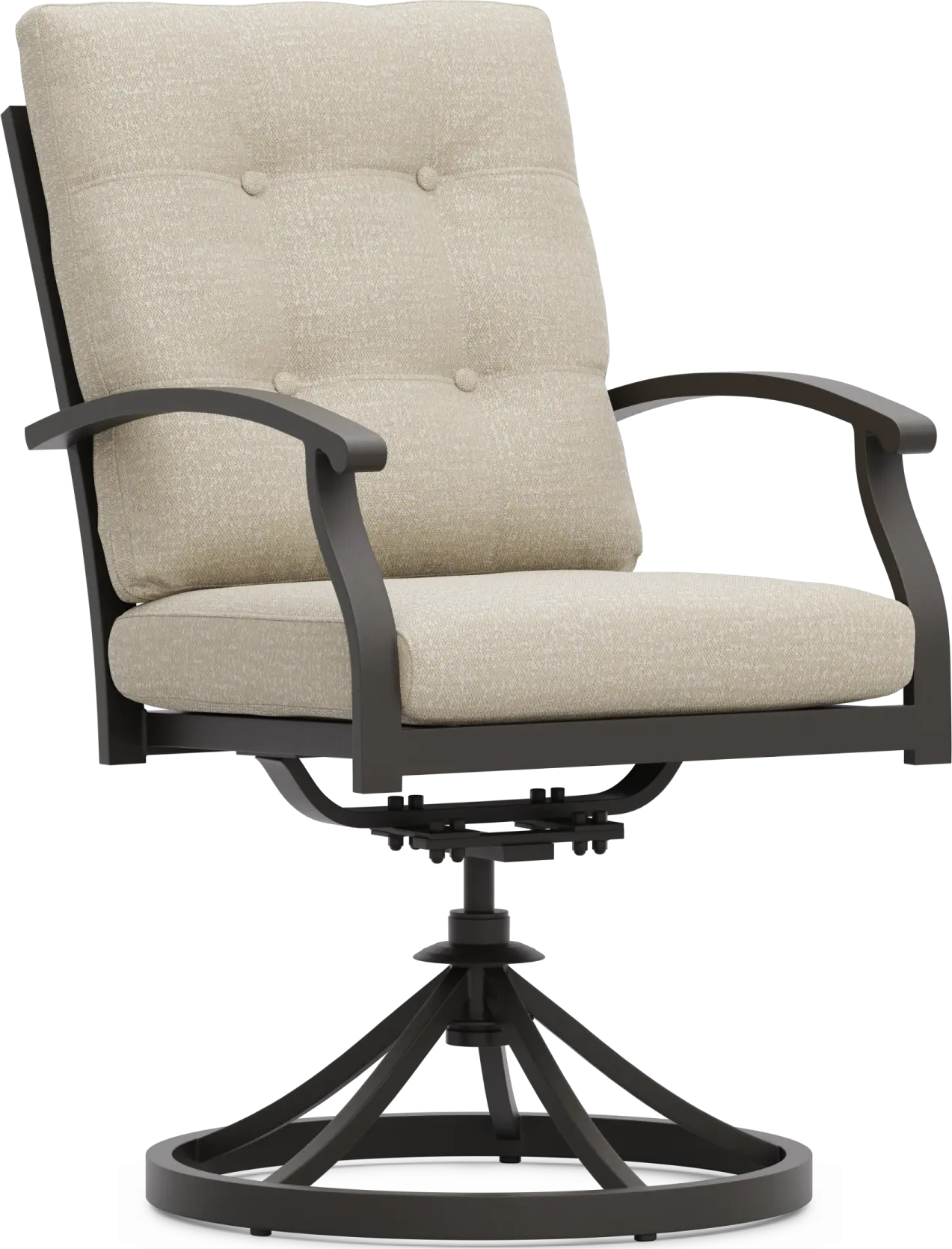 Lake Breeze Aged Bronze Outdoor Swivel Dining Chair with Hemp-Colored Cushions