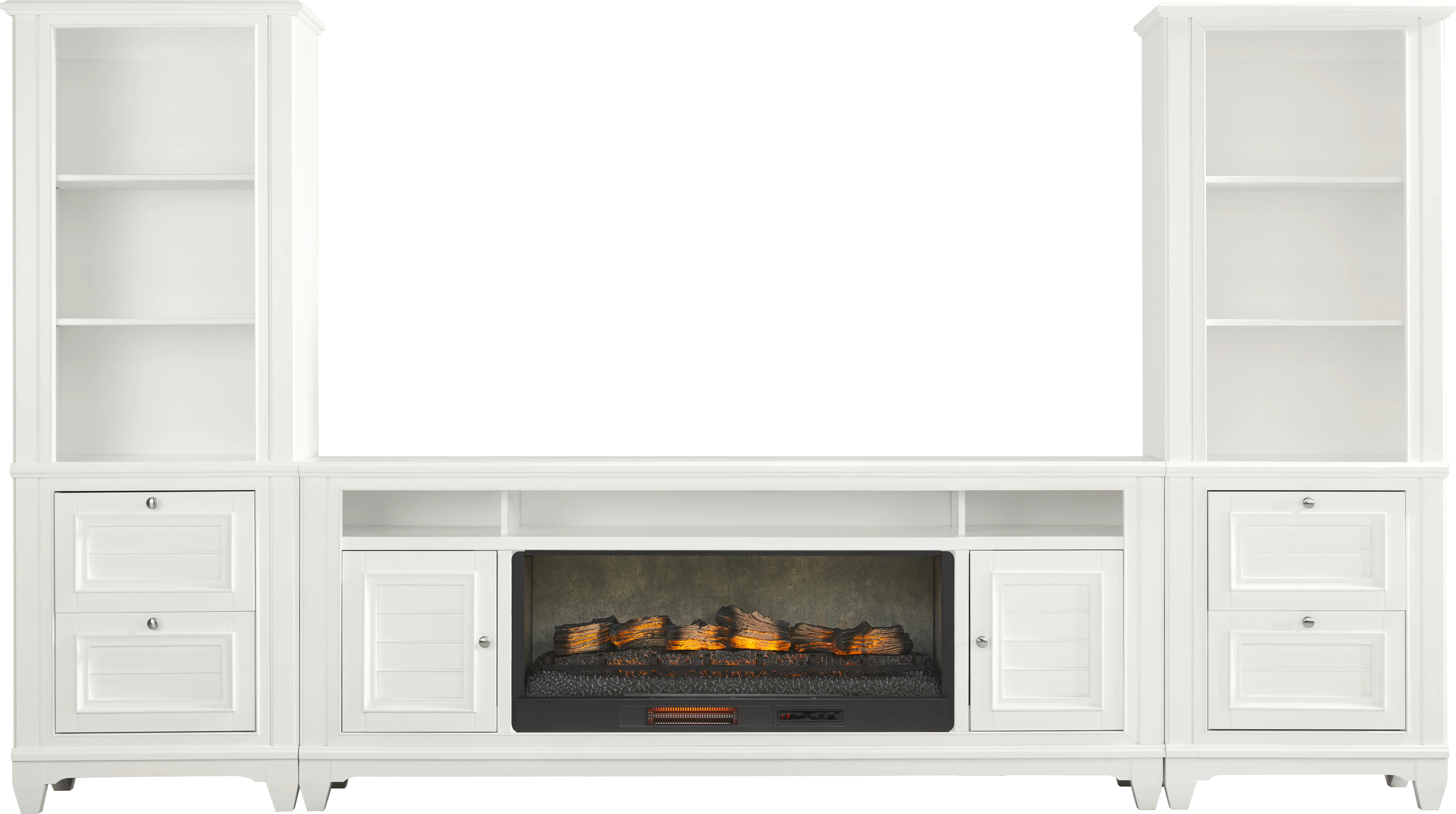 Hilton Head White 4 Pc Wall Unit with 82 in. Console and Electric Log Fireplace - Thumbnail - Image 1