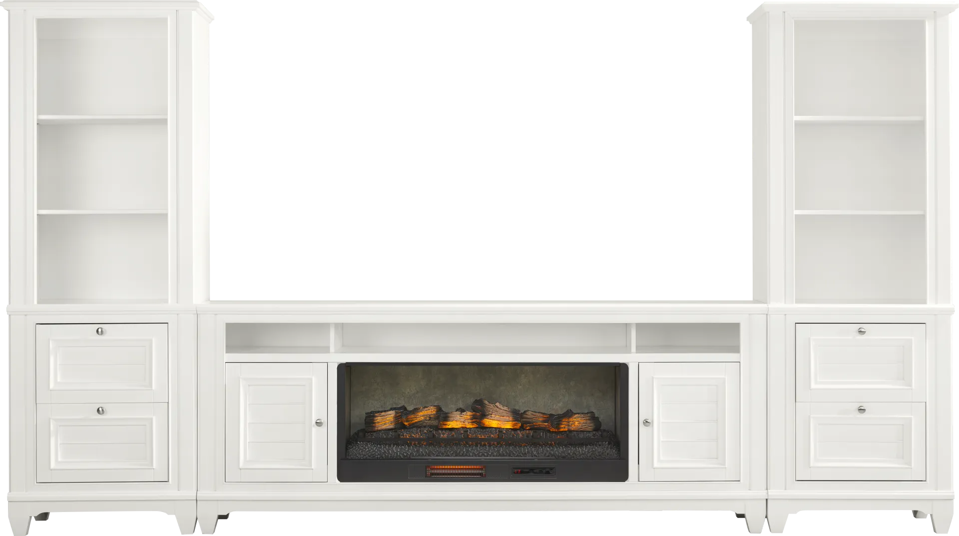 Hilton Head White 4 Pc Wall Unit with 82 in. Console and Electric Log Fireplace - Image 1
