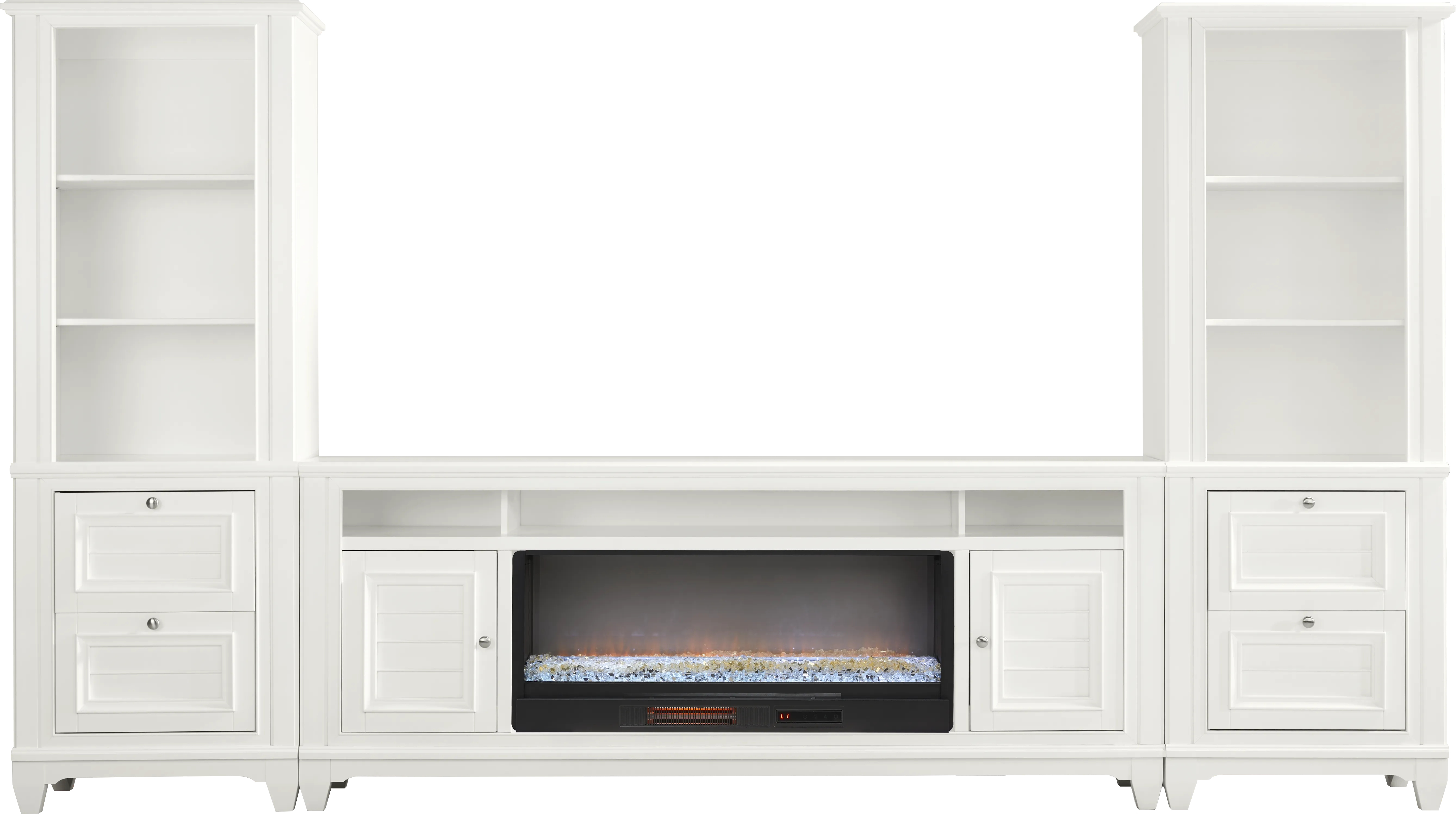 Hilton Head White 4 Pc Wall Unit with 82 in. Console and Electric Fireplace - Thumbnail - Image 1