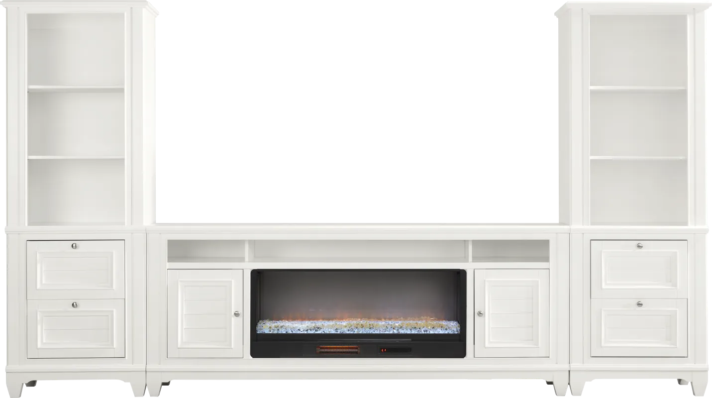 Hilton Head White 4 Pc Wall Unit with 82 in. Console and Electric Fireplace