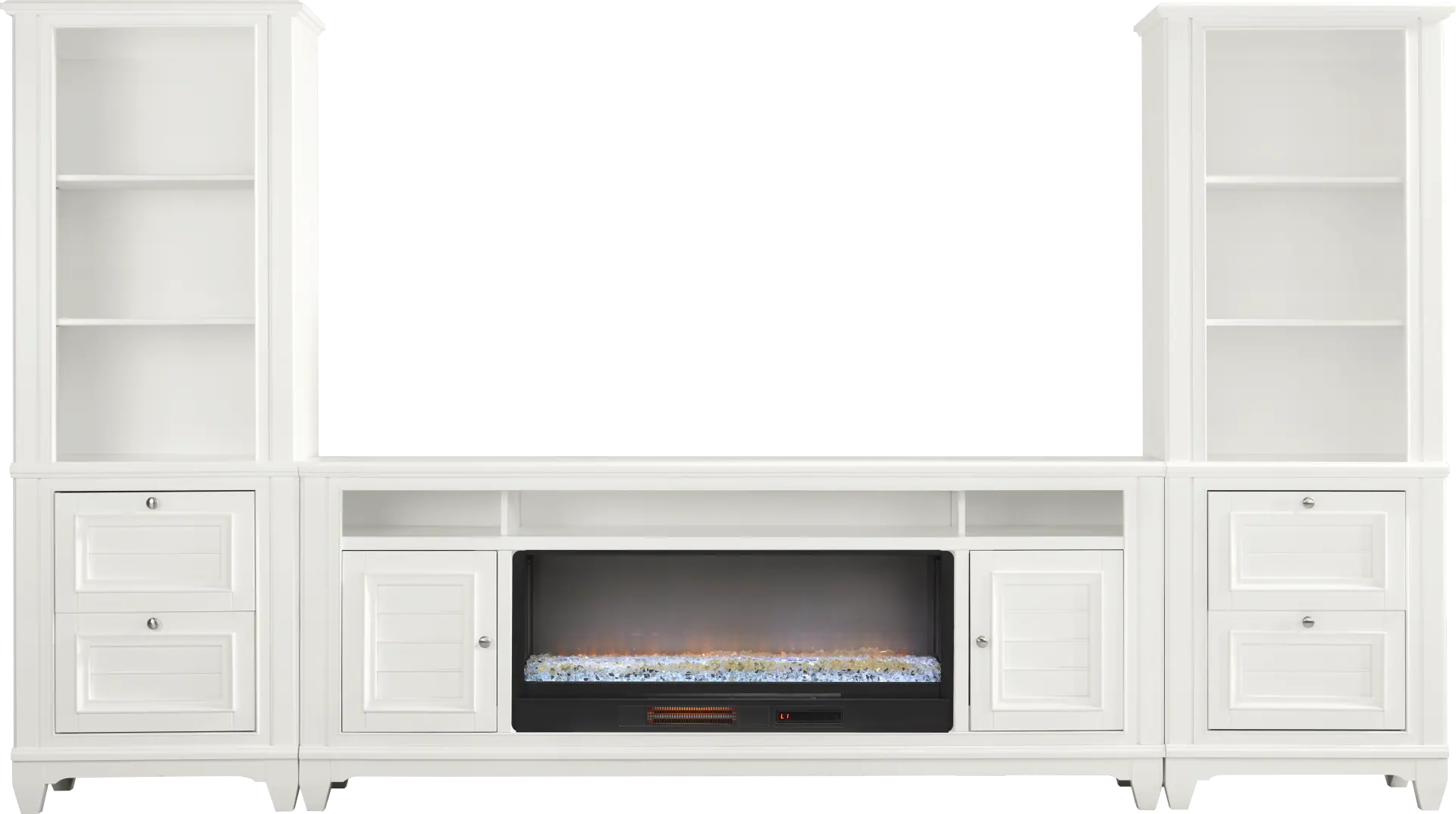 Hilton Head White 4 Pc Wall Unit with 82 in. Console and Electric Fireplace