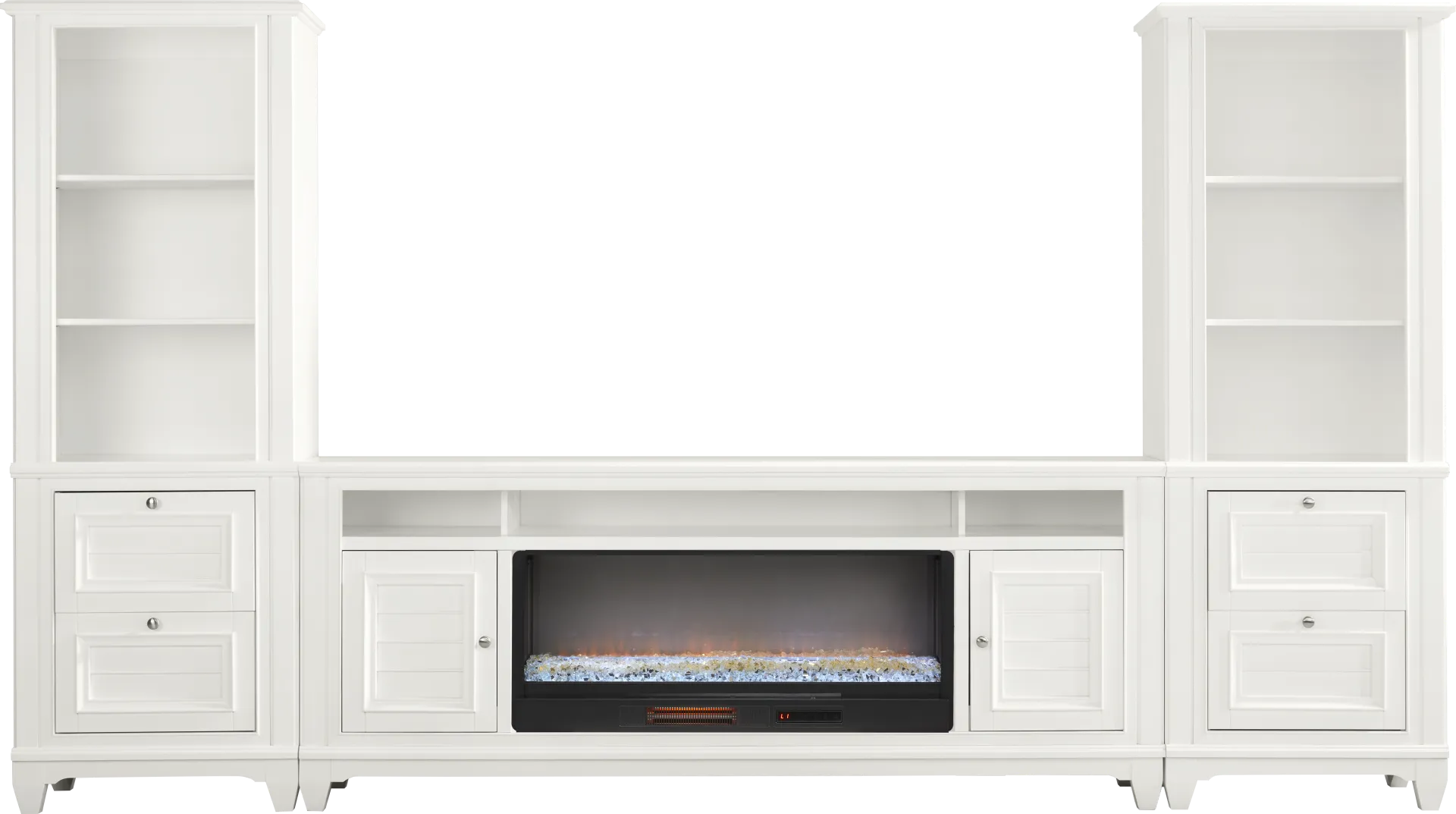 Hilton Head White 4 Pc Wall Unit with 82 in. Console and Electric Fireplace - Image 1
