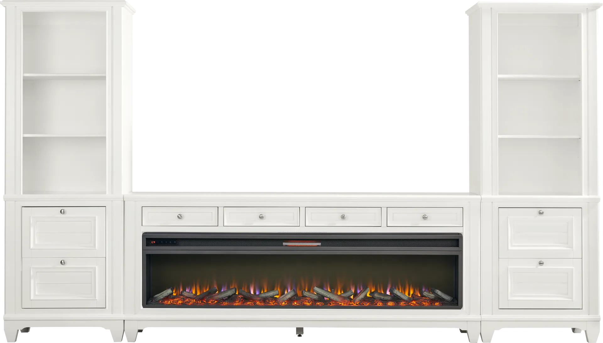Hilton Head White 4 Pc Wall Unit with 80 in. Console and Electric Log Fireplace - Image 1