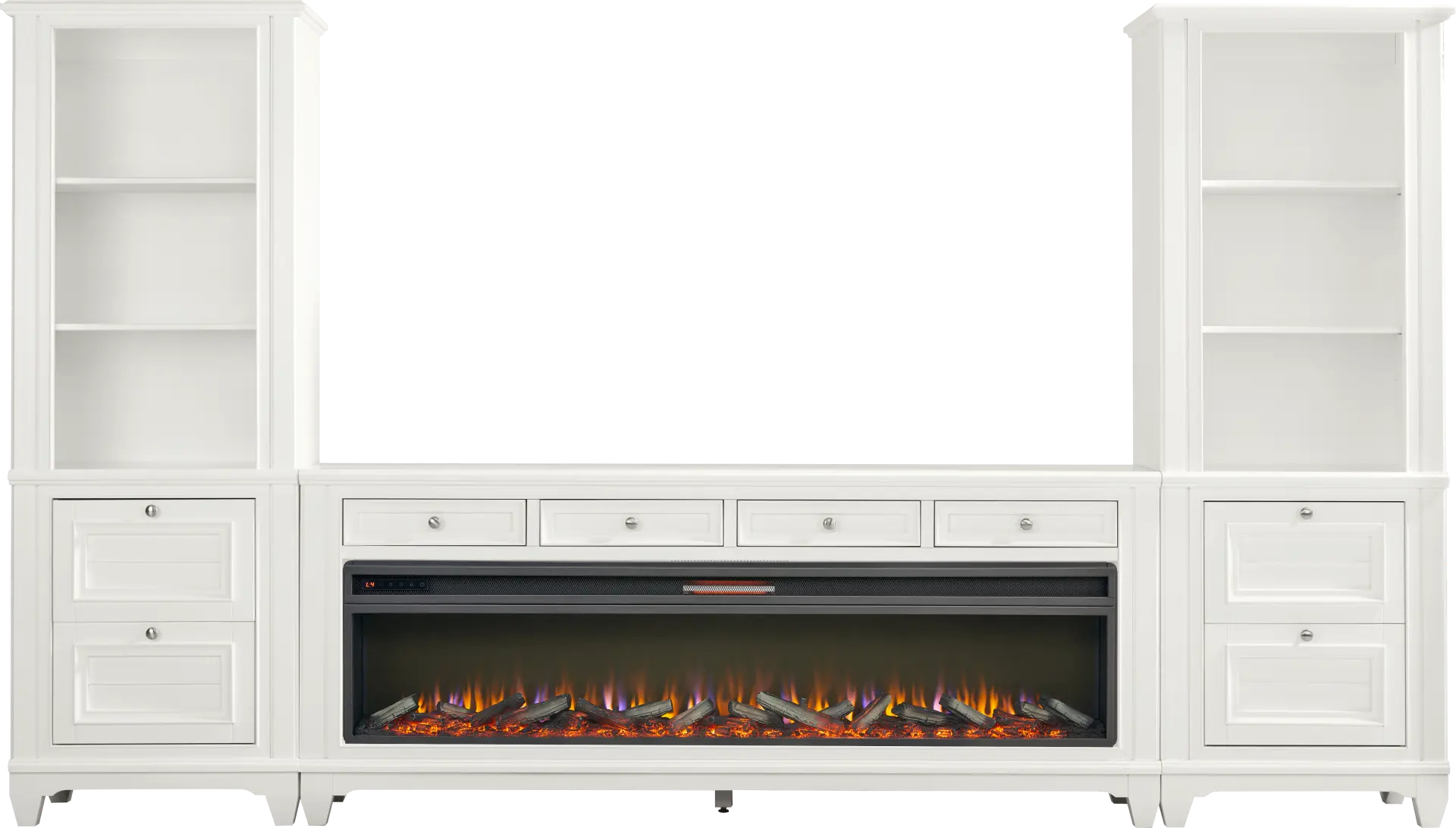Hilton Head White 4 Pc Wall Unit with 80 in. Console and Electric Log Fireplace