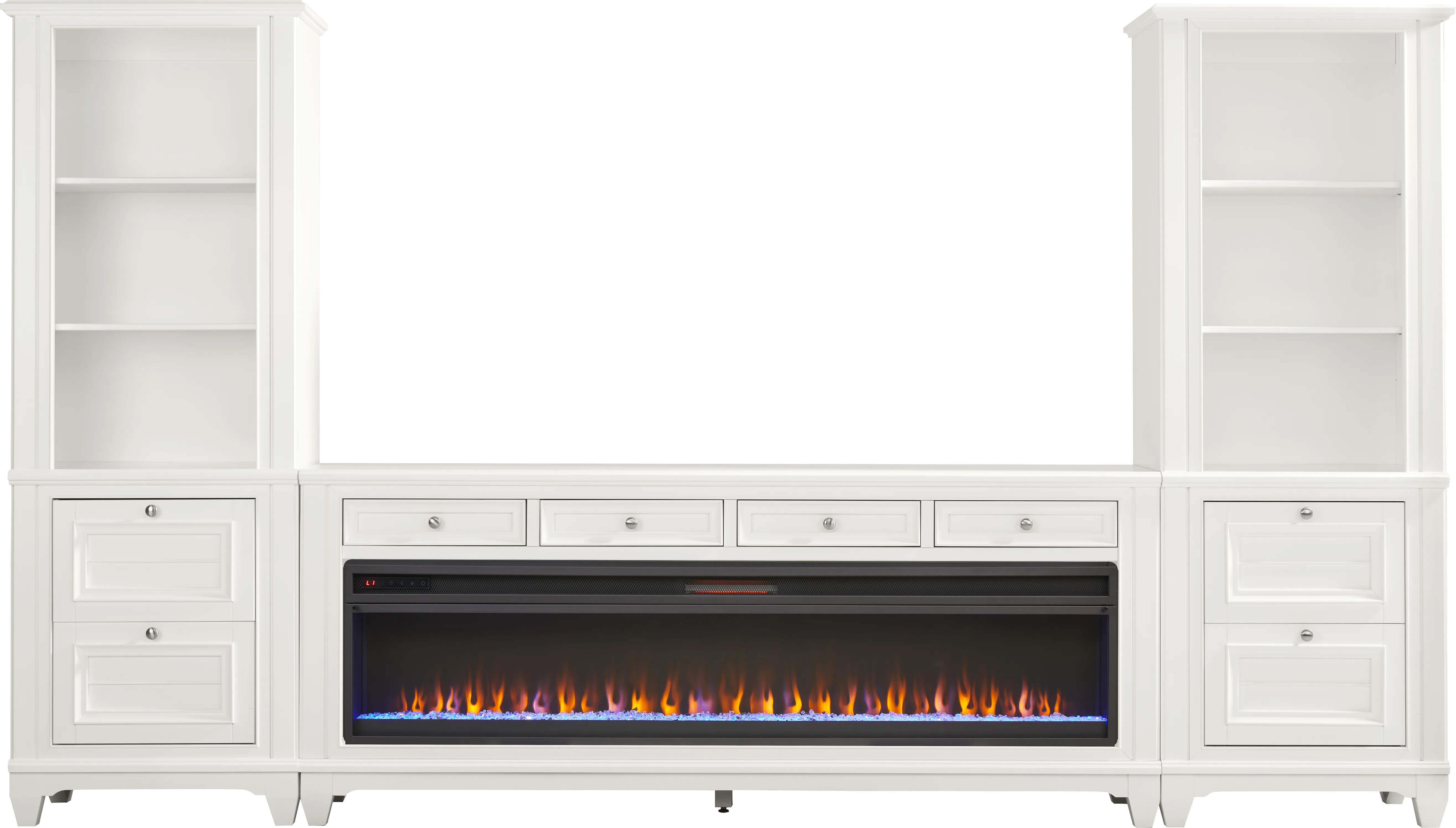 Hilton Head White 4 Pc Wall Unit with 80 in. Console and Electric Fireplace - Thumbnail - Image 1