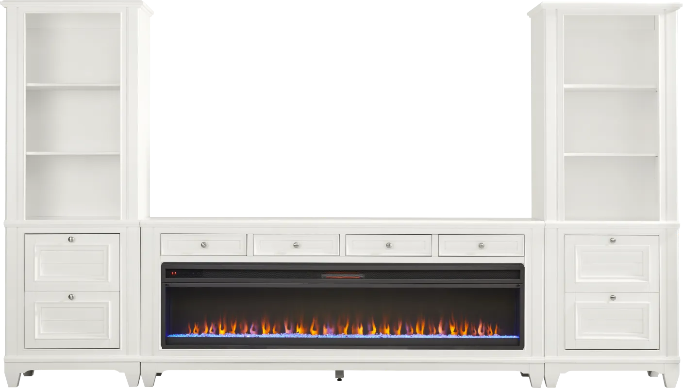Hilton Head White 4 Pc Wall Unit with 80 in. Console and Electric Fireplace