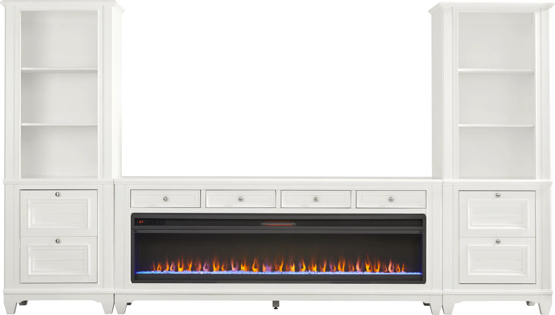 Hilton Head White 4 Pc Wall Unit with 80 in. Console and Electric Fireplace - Image 1