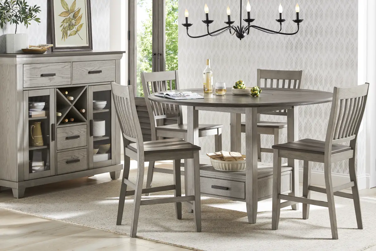 North Fork 5 Pc Gray Dining Room Set With Counter Height Dining Table ...