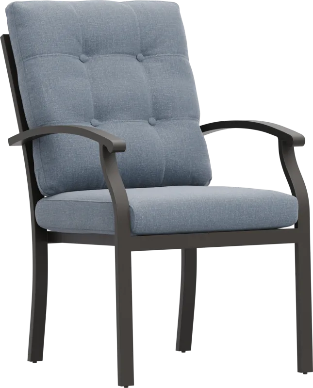 Lake Breeze Aged Bronze Outdoor Dining Chair with Blueberry Cushions