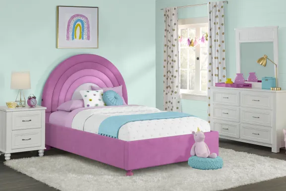 Kids Cottage Colors White Bedroom with Rainbow Joy Pink Twin Bed