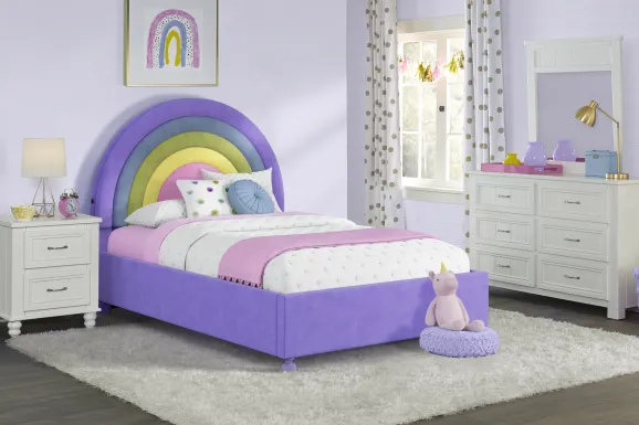 Kids Cottage Colors White Bedroom with Rainbow Joy Purple Twin Bed