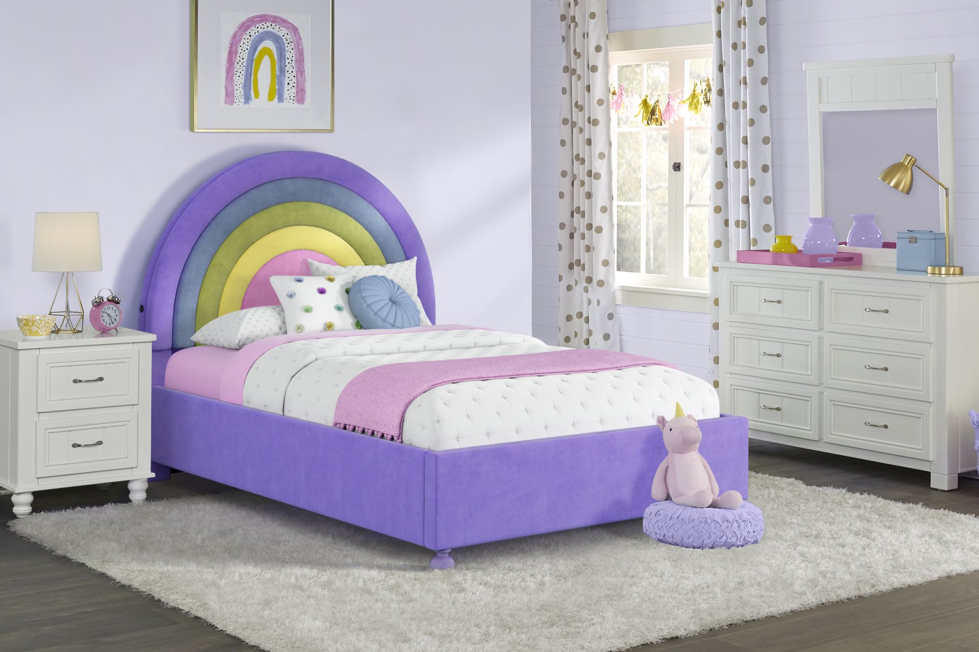 Kids Rainbow Joy Purple Twin Upholstered Bed - Image 2