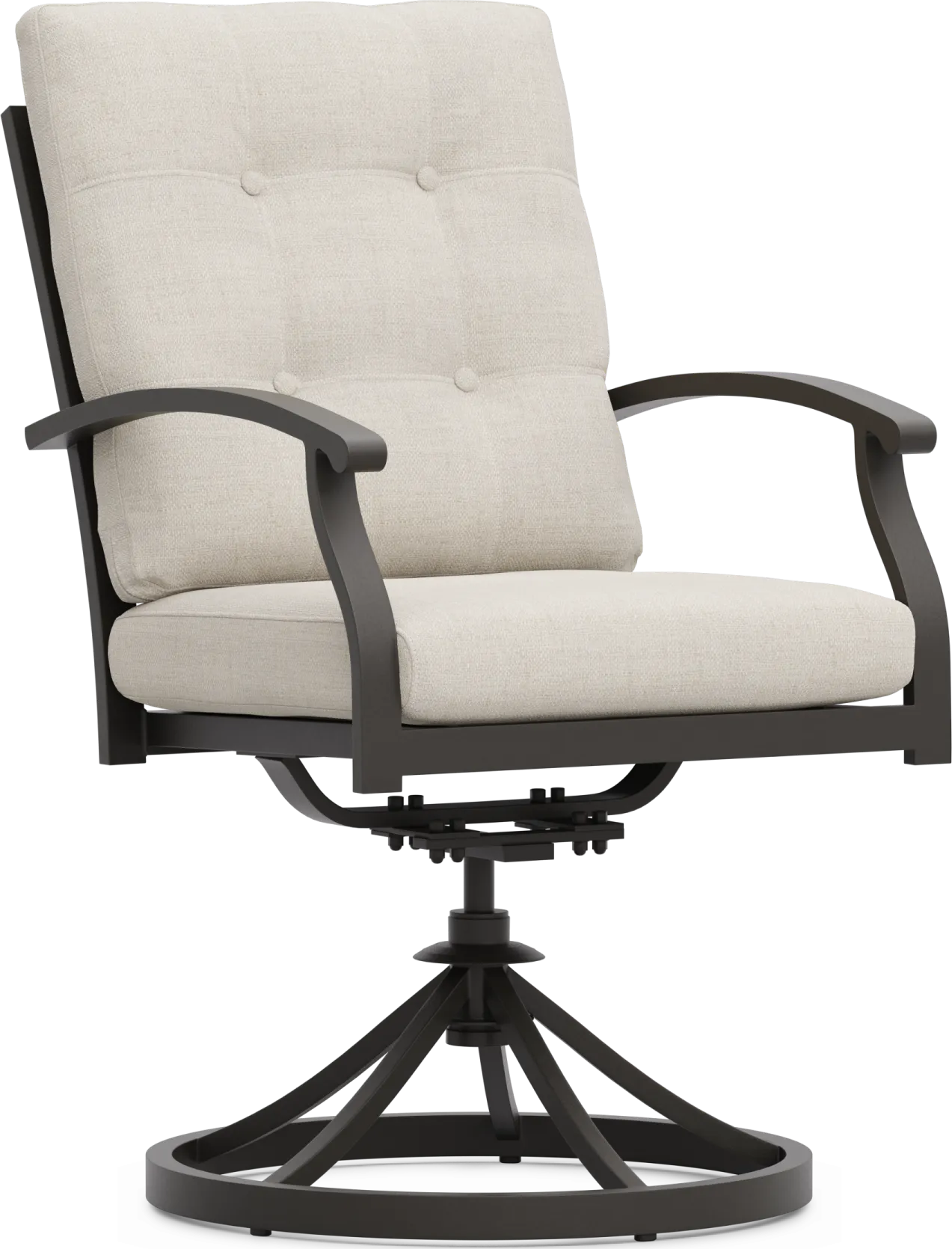 Lake Breeze Aged Bronze Outdoor Swivel Dining Chair with Parchment Cushions - Thumbnail - Image 1