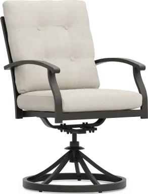 Lake Breeze Aged Bronze Outdoor Swivel Dining Chair with Parchment Cushions