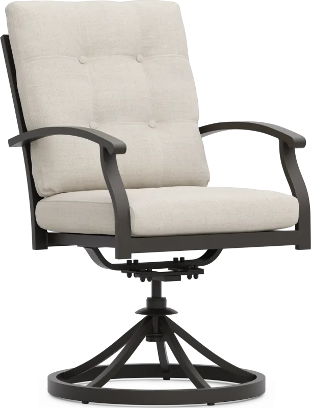 Lake Breeze Aged Bronze Outdoor Swivel Dining Chair with Parchment Cushions