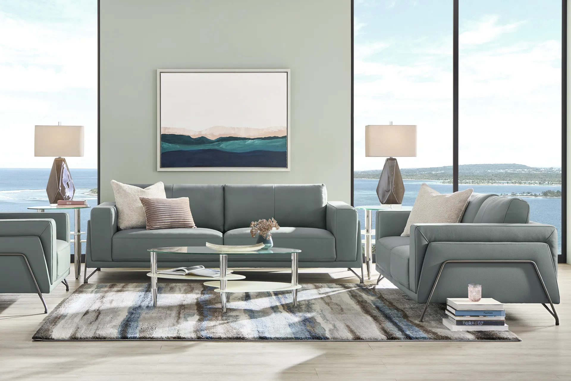 Camelot Slate Blue Leather 6 Pc Living Room - Image 1