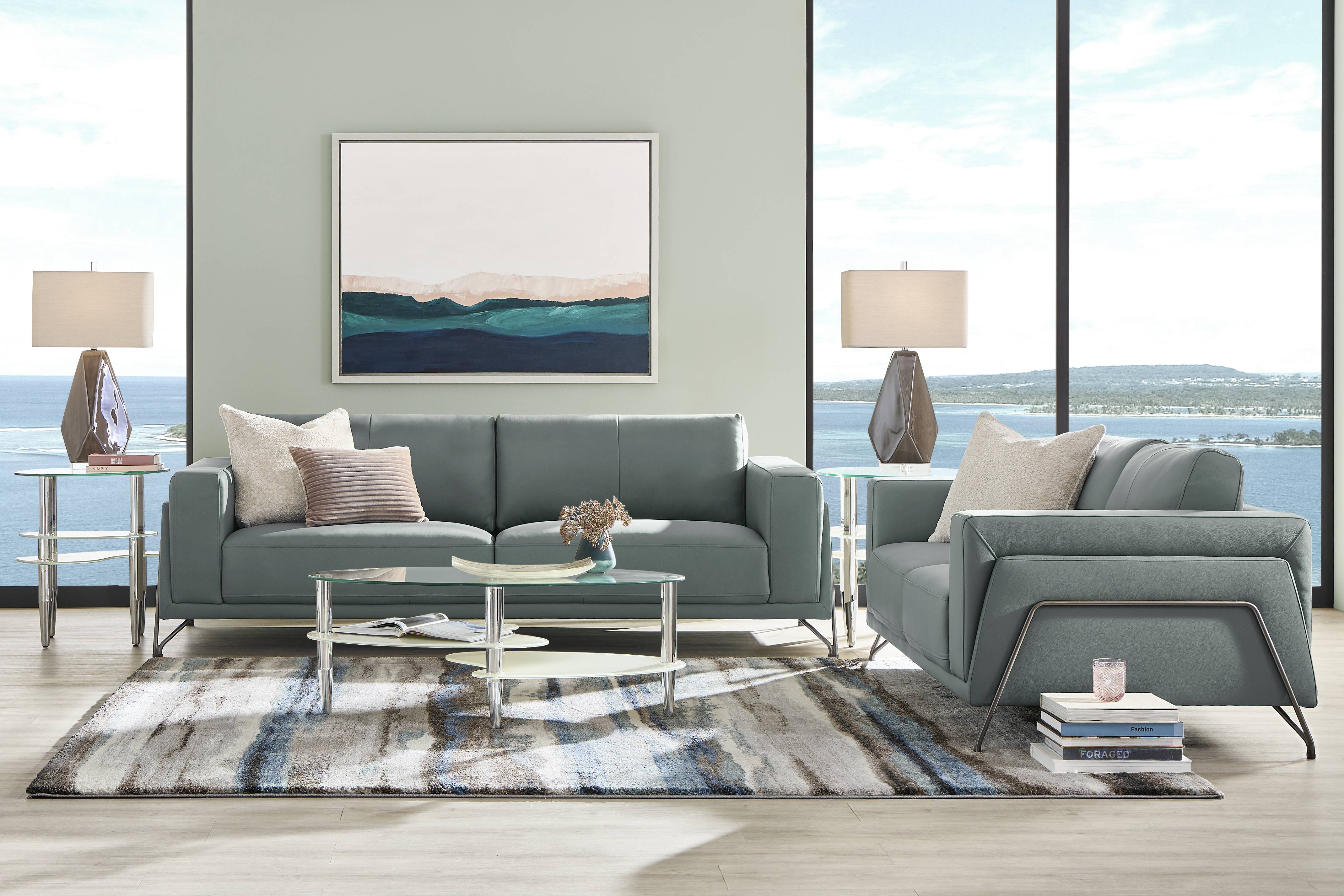 Camelot Slate Blue Leather Sofa - Thumbnail - Image 2