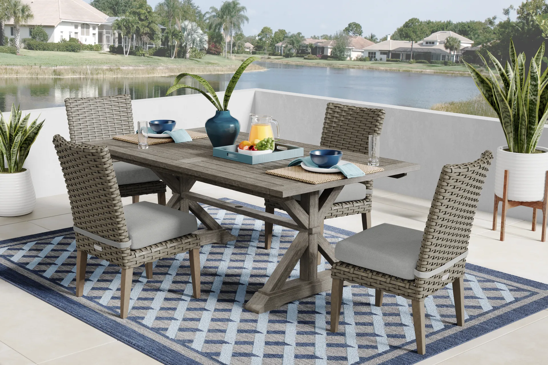 Siesta Key Gray 5 Pc Outdoor Dining Set with Dove Cushions - Image 1