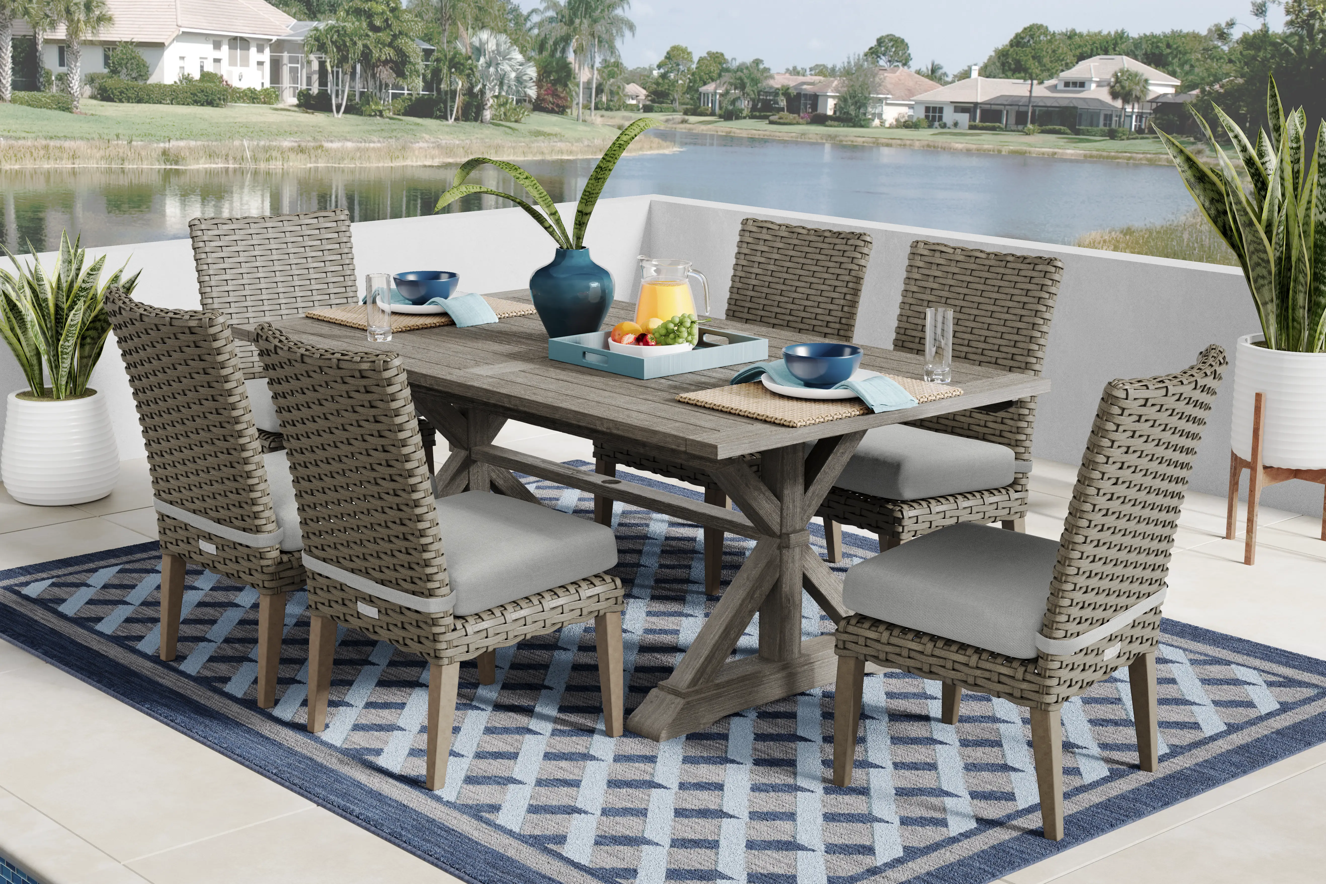 Siesta Key Gray 7 Pc Outdoor Dining Set with Dove Cushions - Thumbnail - Image 1