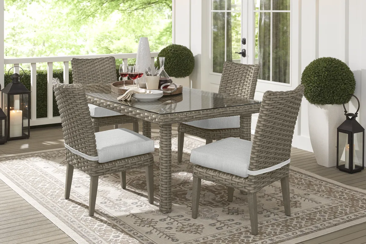 Siesta Key 5 Pc Driftwood Light Wood Dove Gray Wicker Outdoor Dining ...