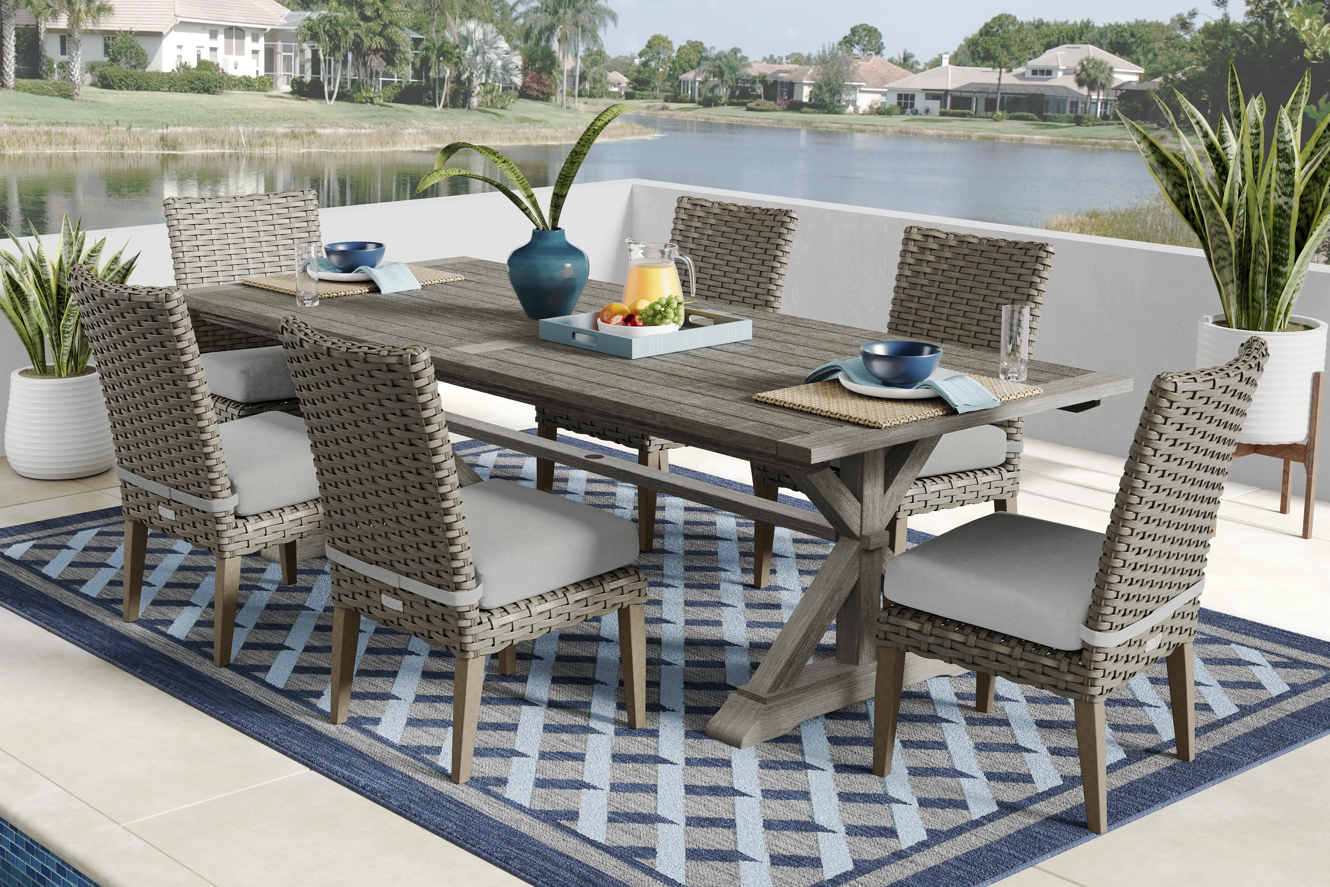 Siesta Key Gray 7 Pc Outdoor Dining Set with Dove Cushions - Thumbnail - Image 1
