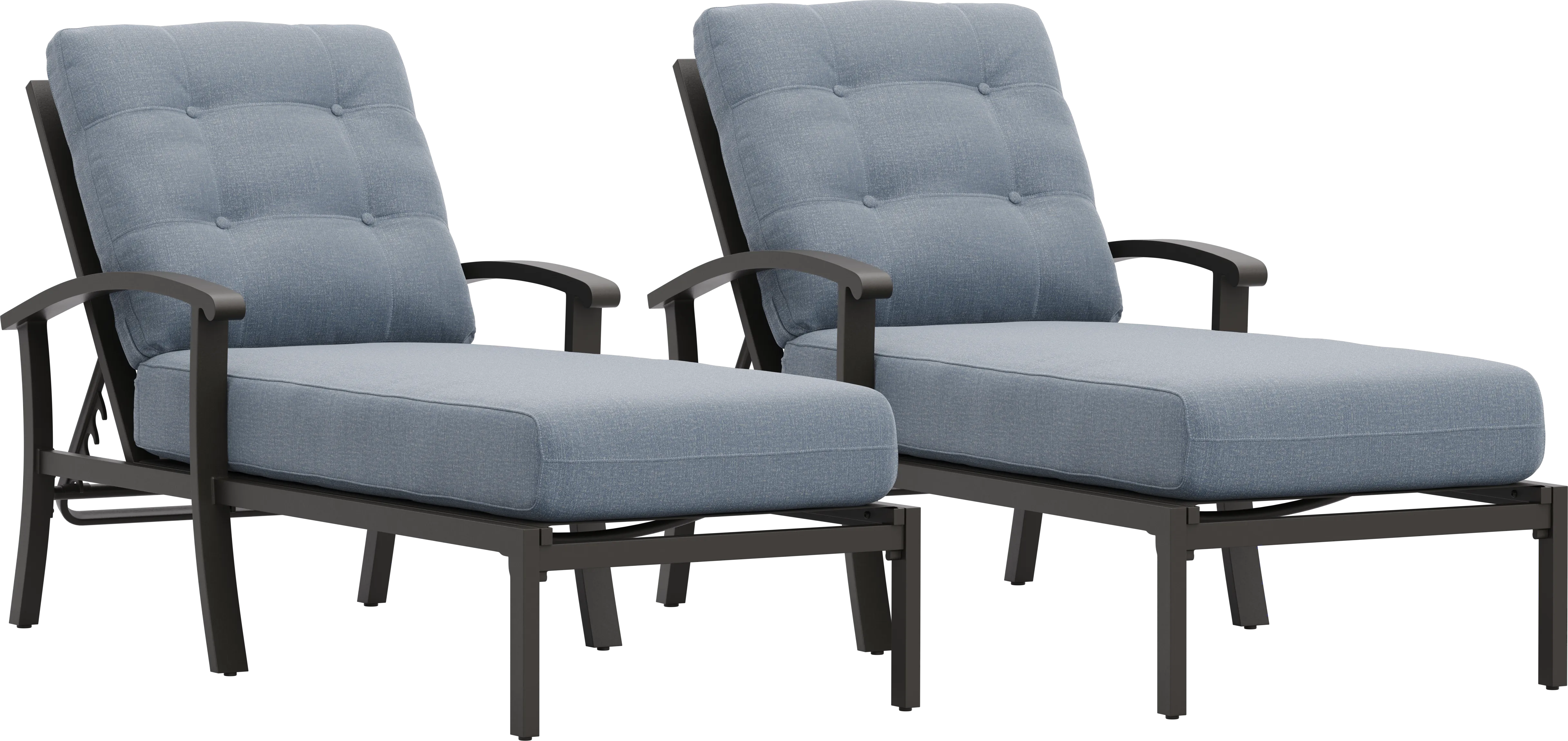 Lake Breeze Aged Bronze Outdoor Chaise with Blueberry Cushions, Set of 2 - Thumbnail - Image 1