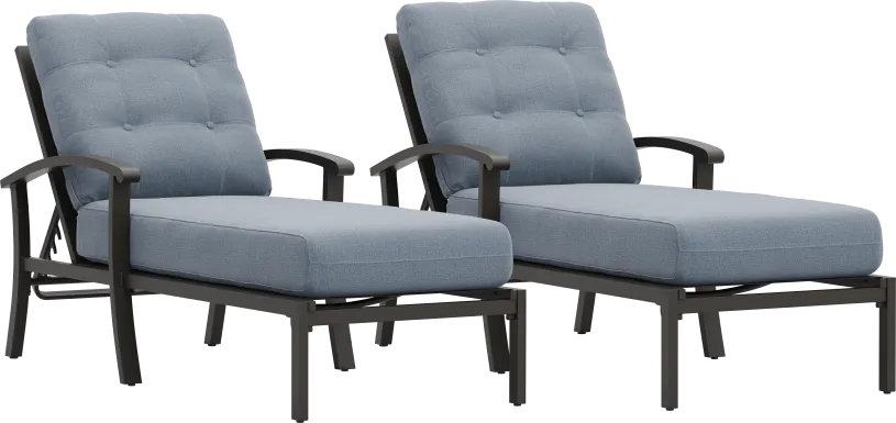 Lake Breeze Aged Bronze Outdoor Chaise with Blueberry Cushions, Set of 2