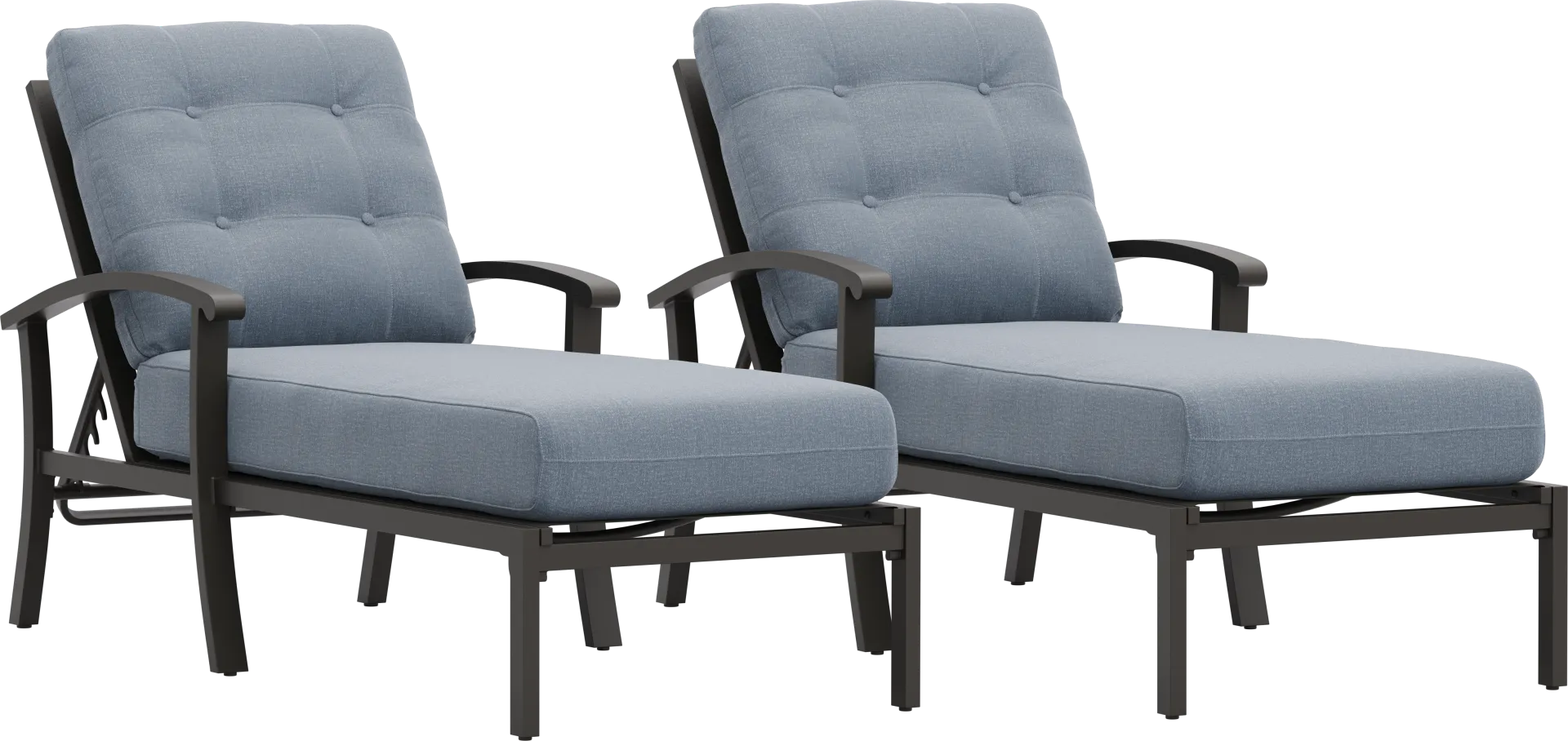 Lake Breeze Aged Bronze Outdoor Chaise with Blueberry Cushions, Set of 2 - Image 1