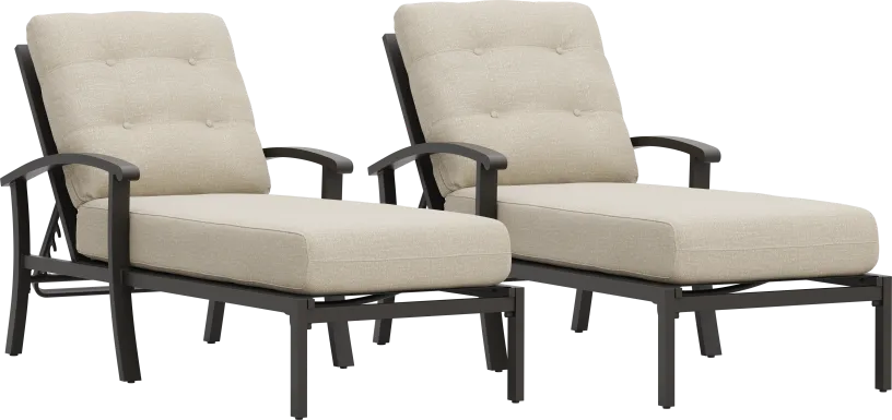 Lake Breeze Aged Bronze Outdoor Chaise with Hemp-Colored Cushions, Set of 2